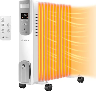 Produktbild von Ölradiator 2500W Elektro Heizkörper mit LCD-Display und Fernbedienung, 12h-Timer, Heizung, Thermostat, Abschaltautomatik, Überhitzungsschutz Mobile Elektroheizung 2500 Watt - weiß