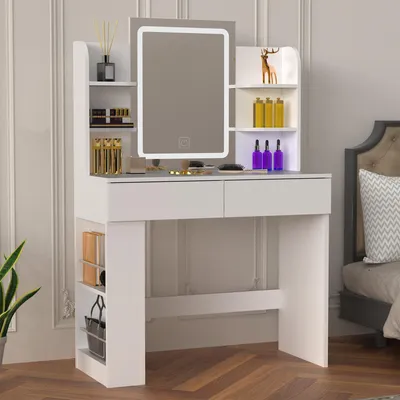 Produktbild von OYAJIA Schminktisch mit Beleuchtung, Schminktisch mit Spiegel und Verdeckter LED Lichtleiste, DREI Farbtemperaturen und Helligkeit Einstellbar