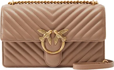 Produktbild von PINKO Umhängetasche Love One Classic DC Sheep Nappa Chevron Ginger Biscuit - Antique Gold taupe