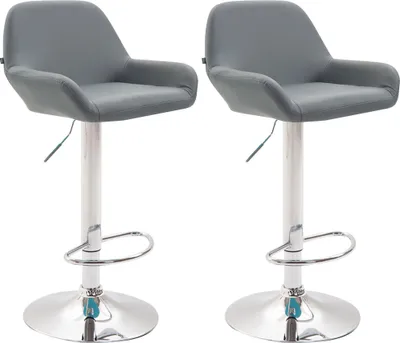 Imagen del producto de CLP, juego de 2 taburetes Braga, tapizados en cuero sintético, giratorios y con altura ajustable | Color: gris. Estructura: cromada