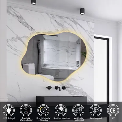 Produktbild von AICA LED Badspiegel Wolkenform 100x66cm Beschlagfrei 3 Lichtfarbe+Dimmbar Badspiegel mit Beleuchtung Badezimmerspiegel 1 Stunde automatische IP44