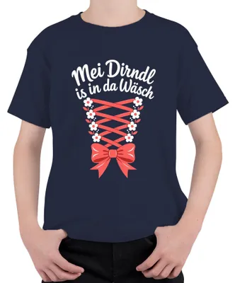 Immagine prodotto di Mei Dirndl: Pantaloni in ecopelle da , modello "Wiesn", per bambini, maglietta, colore blu navy, taglia 116