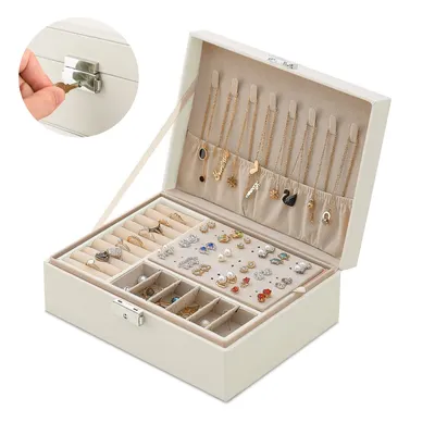 Produktbild von Schmuckkasten, Schmuckaufbewahrung, Doppelschicht Aufbewahrungskoffer für Ringe Ohrringe Armbänder Halsketten Schmuck Veranstalter Geschenkbox