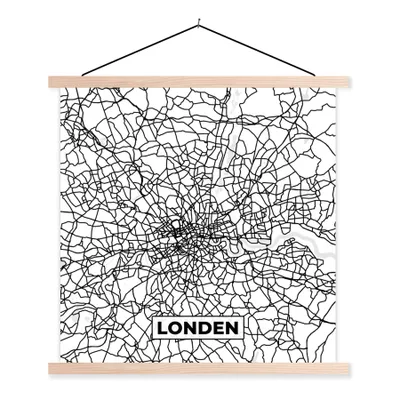 Produktbild von MuchoWow® Textilposter London - Stadtplan - Schwarz und Weiß - Karte 60x60 cm mit holzfarbenen Rahmen - Wanddekoration