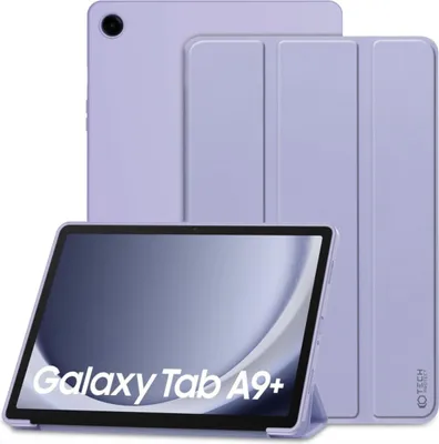 A tablet and its case are displayed against a white background.