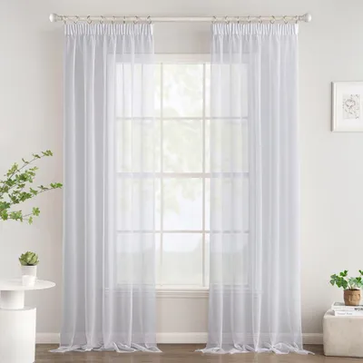 Zdjęcie produktu dla Firanki, przezroczyste zasłony okienne z taśmą marszczącą, zestaw 2 sztuk, 140x215 cm, białe, do salonu
