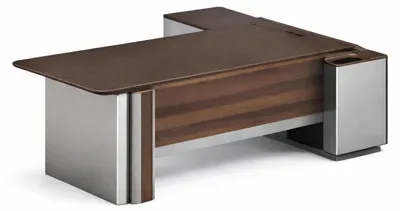 Produktbild von Moderner Schreibtisch aus Holz und Edelstahl mit minimalistischer Form