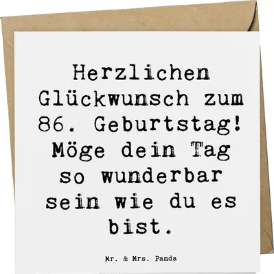 Produktbild von Mr. & Mrs. Panda Grußkarte Spruch 86. Geburtstag - Weiß - Geschenk, Meilenstein, doppelkarte, Liebe, faltkarte, Geburtstagsgeschenk, Klappkarte, Glückwunschkarte, Freude