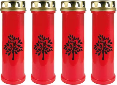 Immagine prodotto di Candela tombale rossa confezione da 4, durata di combustione: 100 ore (per candela), motivo: albero