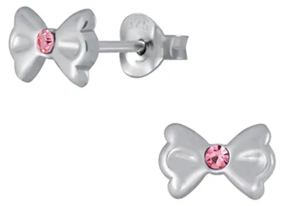 Produktbild von Kinderohrstecker: Mädchen Ohrringe Silber „Kristall Schleife“ Light Rose