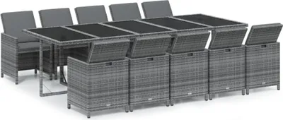 Produktbild von 11-tlg. Garten-Essgruppe mit Kissen Poly Rattan Grau