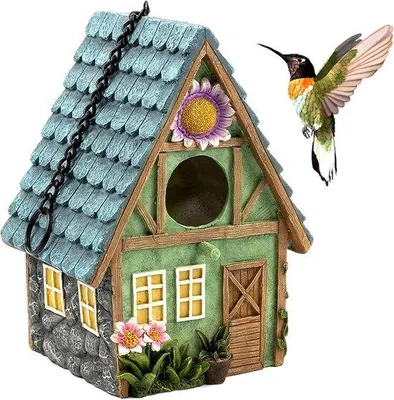 Produktbild von Holz-Vogelhaus, Nistkasten, 21 x 15 x 13 cm, mit dekorativem Holzdach, Vogelhaus für Balkon und Garten, schönes Gartenzubehör