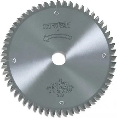 Produktbild von mafell Sägeblatt-HM 160 x 1,2/1,8 x 20 mm, Z 56, FZ/TZ, für Feinschnitte in Holz - 92553