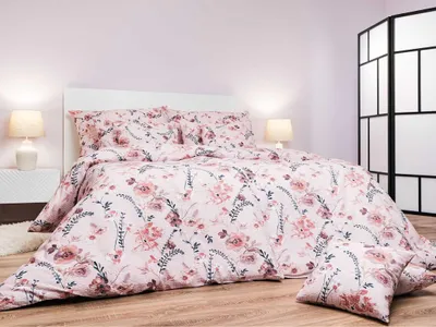 Zdjęcie produktu dla Pościel krepowa Kvítí na pudrowym 140x200, 70x90 cm