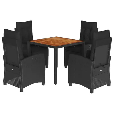 Produktbild von 5-tlg. Garten-Essgruppe mit Kissen Schwarz Poly Rattan