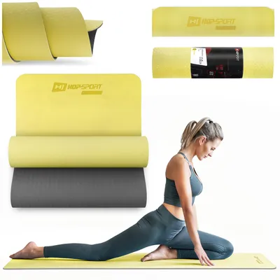 Produktbild von Hop-Sport Yogamatte HS-T006GM Gymnastikmatte für Pilates aus TPE ist rutschfest & faltbare Bodenmatte - 183 x 61 x 0,6 cm - gelb/grau