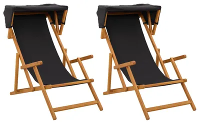 Productafbeelding van vidaXL Ligstoel, 2 stuks, 3 standen, massief eucalyptus hout, zwart