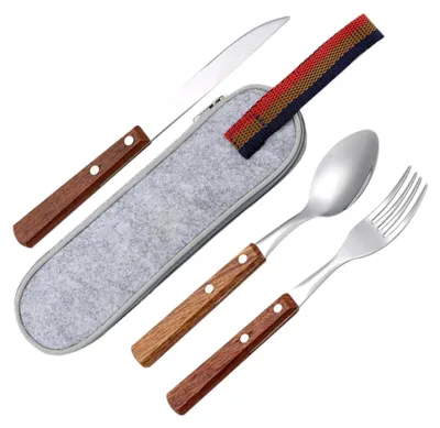 Produktbild von Campingbesteckset Edelstahl mit Tasche Löffel Gabel Messer für Outdoor und Reisen