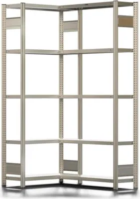 Produktbild von Eckregal mit 5 Stahlfachböden - 150 kg - 2.000 x 1.201 x 931 mm (HxBxT) - verzinkt - Fachbodenregal - BERT