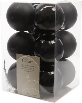 Produktbild von LS-LebenStil 12 Design Weihnachtskugeln 6cm Schwarz Set Kunststoff Baumkugel Christbaumkugel Christbaumschmuck Weihnachtsdeko bruchsicher bruchfest