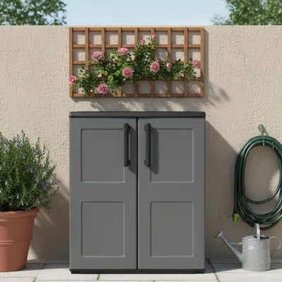 Immagine prodotto di Dmora Armadio da Esterno Arisa 37x68x84h cm Grigio, 2 Ante Resistente ai Raggi uv, Impermeabile  Italy