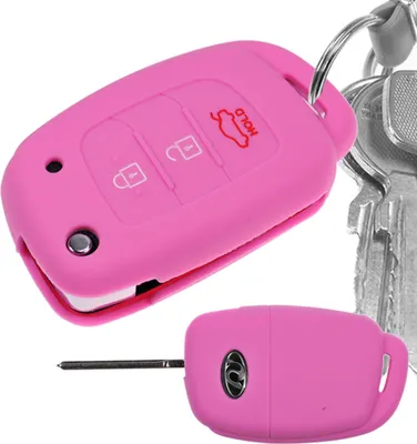 Produktbild von Auto Schlüssel Hülle Silikon Schutz Cover Rosa kompatibel mit Hyundai i10 i20 Elantra i40 Sonata ix25 ix35 Tucson 3 Tasten Klappschlüssel