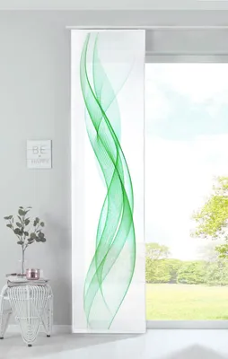 Produktbild von Schiebevorhang Bedruckt Flächenvorhang »Izmir« HxB 245x60 cm Welle Grün Microsatin Blickdicht Lichtdurchlässig mit Paneelwagen, 2022400B