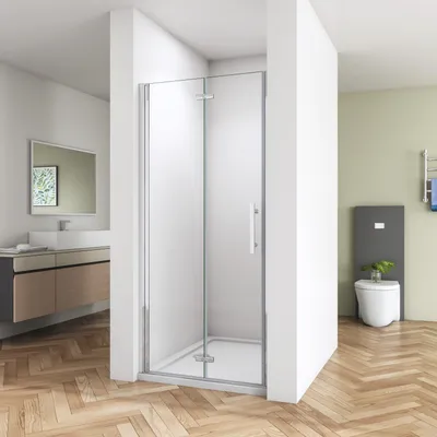 Produktbild von AICA Falttür Scharniertur 76x185cm，6mm NANO ESG-Glas，Faltbare Duschkabine，Komplett Chrom-Optik，Nischentür Dusche Pendeltur