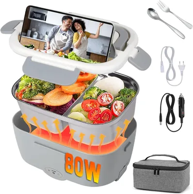 Productafbeelding van 3-in-1 Elektrische Lunchbox en Voedselverwarmer voor Auto (12V/24V/220V) - Draagbare Warmhoudcontainer