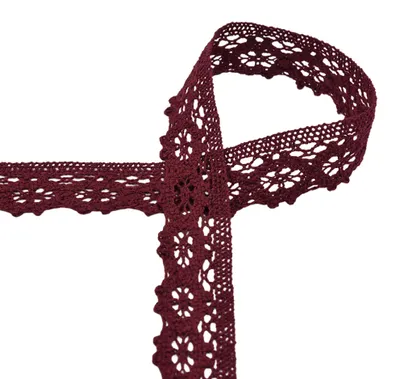 Baumwoll-Spitze 3 m x 30 mm Zierband Klöppeloptik Häkelborte Klöppelspitze Dekospitze bordeaux