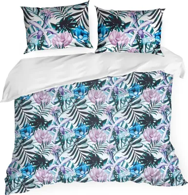 Produktbild von Eurofirany Bettwäsche Kissenbezug Bettbezug 200x220cm weiß dunkelgrün Botanish 3tlg Set