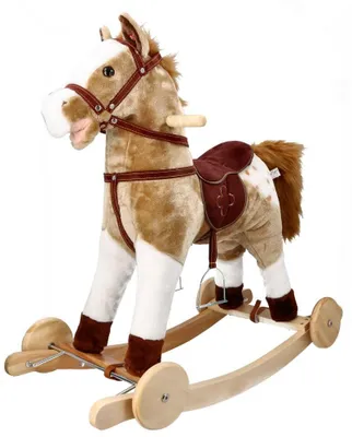 Produktbild von Schaukelpferd, interaktives Spielzeug mit Tiergeräuschen und Haltegriffen - Holzpferd für Ihr Baby ab 3 Jahren - Schaukeltier Mustang - 71x36,5x73cm