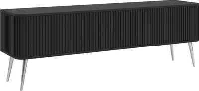 Produktbild von Selsey Ovarlo - TV-Lowboard, Schwarz mit silbernen Metallbeinen, 163 cm