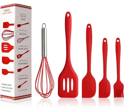 Produktbild von Küchenutensilien-Set Rot 5-teilig Silikon Hitzebeständig Antihaft