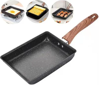 Obrázek produktu pro Pánev s nepřilnavým povrchem na japonské omelety – 18 × 13 cm – pro plynové a indukční sporáky – nepřilnavé pánve do kuchyně