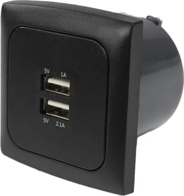 Obrázek produktu pro C-Line Presto Inprojal CBE dvojitá USB zásuvka 12 / 24 V + rámeček + iso zásuvka karavan 3,1 A černá