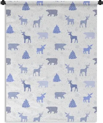 Produktbild von MuchoWow® Wandteppich Wandbehang Hirsche - Muster - Schnee 120x160 cm Tapisserie Dekoration Wandtuch - Wohnzimmer - Moderne