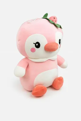 Produktbild von Plüschtier Pinguin 45 cm rosa mit Erdbeere – Weiches Kuscheltier, großes Stofftier