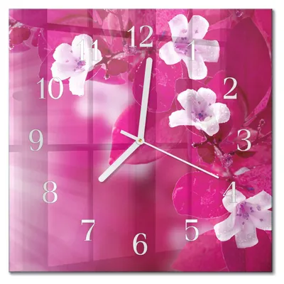 Produktbild von Tulup Glasuhr Wanduhr Küchenuhr Echt-Glas 30x30 cm Modern Dekorativ Geräuschlos Weiße Zeiger - Blumen