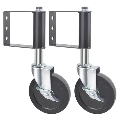 Immagine prodotto di Rotelle per cancelli - A molla con freno - Portata 100 kg - Set da 2 pezzi - Per erba, ghiaia e terreni accidentati - Nero