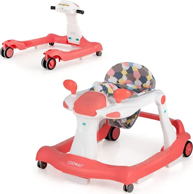 Produktbild von GOPLUS 2 in 1 Faltbarer Lauflernhilfe, Höhenverstellbare Lauflernwagen mit Licht, Musik & Einstellbarer Geschwindigkeit, Babywalker mit Geräuschlose Räder