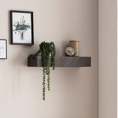 Obrázok produktu pre FineBuy Nástenná polica z masívneho mangového dreva / v kamennom vzhľade, 60 cm, závesná polica, moderný dizajn, polica v tvare obdĺžnika, závesná polica do obývačky, antracitová