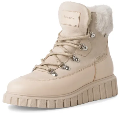 A single beige boot is shown against a white background.