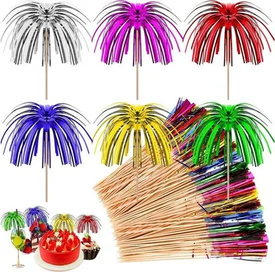 Produktbild von Set aus 100 Farbenfrohen Cocktailstäbchen in 15 cm Länge für Feierliche Getränke und Snacks Dekoration mit Sonnenschirmchen