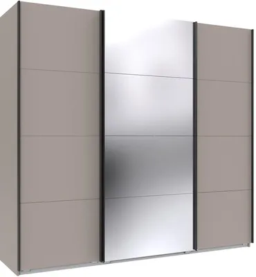 Image de Armoire coulissante Bern, armoire de rangement, 225x64x210 cm, couleur sable, avec miroir (18930)