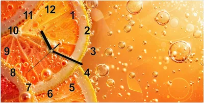 Produktbild von Wanduhr aus Glas mit Motiv Spritzige Orange- 60 x 30 cm - inkl. Aufhängesystem
