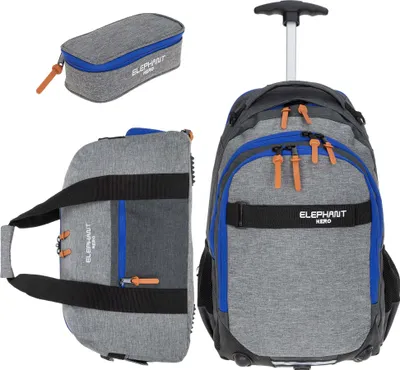 Produktbild von Schultrolley 3 Teile Set Elephant Hero Signature Trolley Rucksack Schulrucksack Trolly Sporttasche Mäppchen Box 12724 tsmb Two Tone Grey-Blue