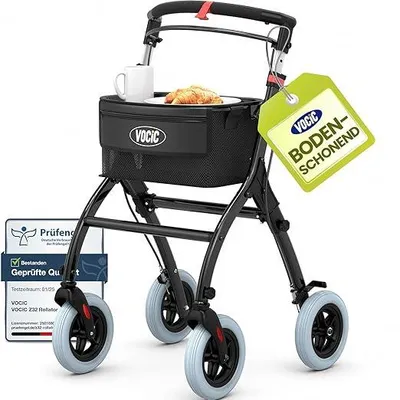 Produktbild von Z32 Rollator Schmal für Wohnung,Indoor Rollator Faltbar und Leicht,Stabiler Wohnungsrollator mit Spuer Leiser Anti-Rutsch Reifen,Rollatoren für Senioren Klappbar Tablett,Schwarz|5 Jahre Support