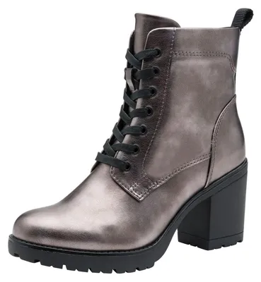 Productafbeelding van MARCO TOZZI Dames veterlaars met plateauzool en hoge blokhak, model 2-25204-41, maat: 36 EU, kleur: zilver