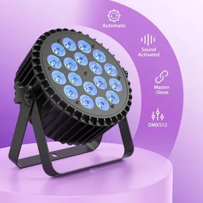 Produktbild von LED Bühnenbeleuchtung DJ - PAR Scheinwerfer 18x8W - RGB+UV - DMX512 4/8 Kanal - Soundaktiv Auto Mode - 4er Set EU Stecker